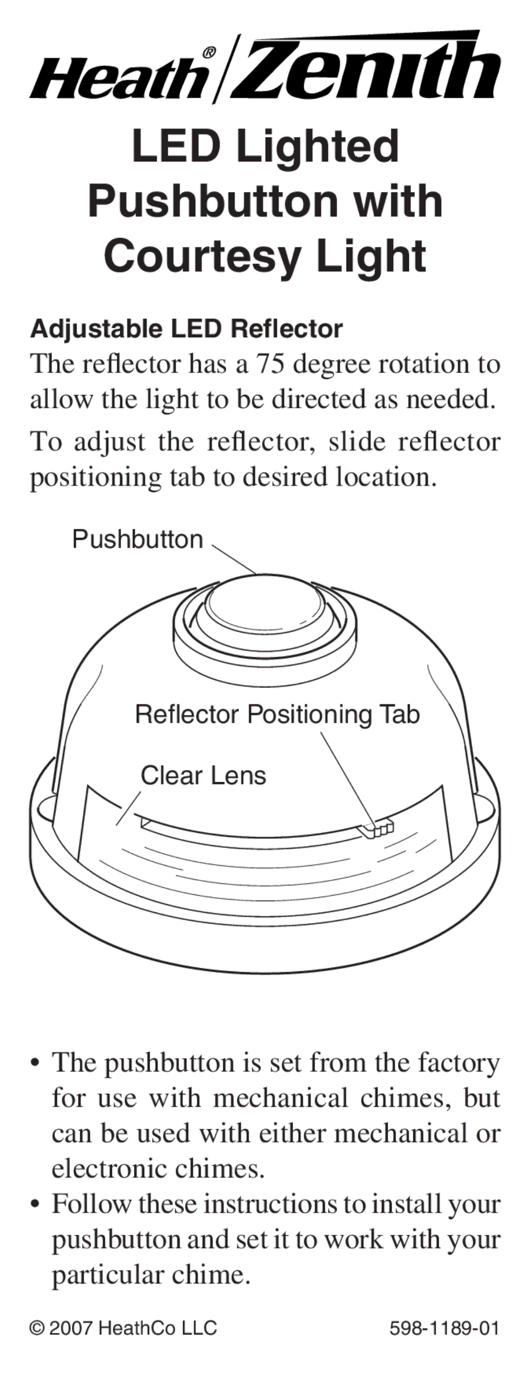 Heath Zenith 598-1189-01 manual LED Lighted, Adjustable LED Reflector 