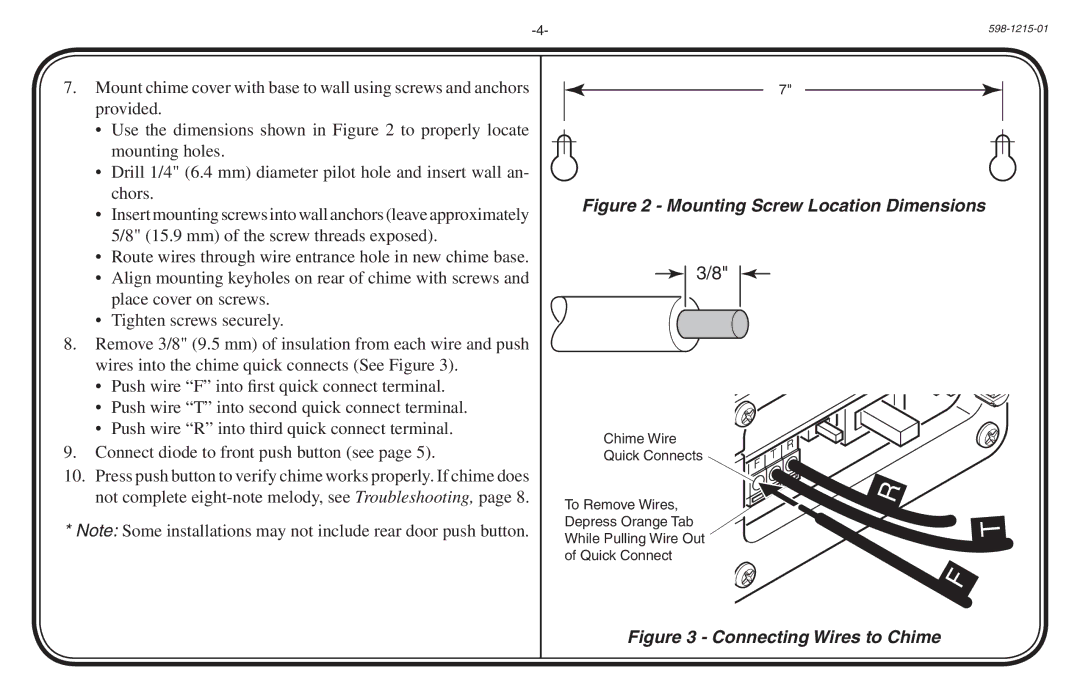 Heath Zenith 598-1215-01 owner manual Mounting Screw Location Dimensions 