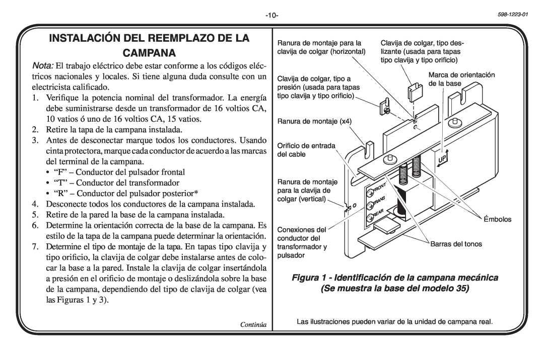 Heath Zenith 598-1223-01 manual Instalación Del Reemplazo De La, Campana, Figura 1 - Identificación de la campana mecánica 