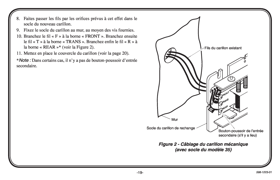 Heath Zenith 598-1223-01 manual Câblage du carillon mécanique avec socle du modèle 