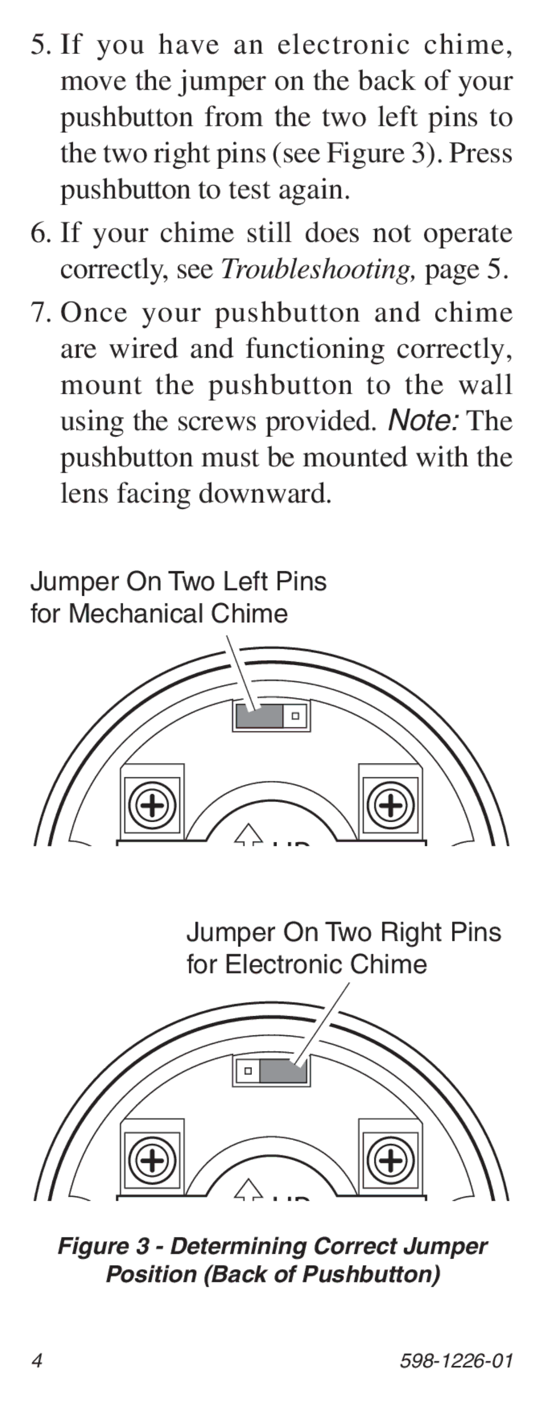 Heath Zenith 598-1226-01 manual Determining Correct Jumper Position Back of Pushbutton 