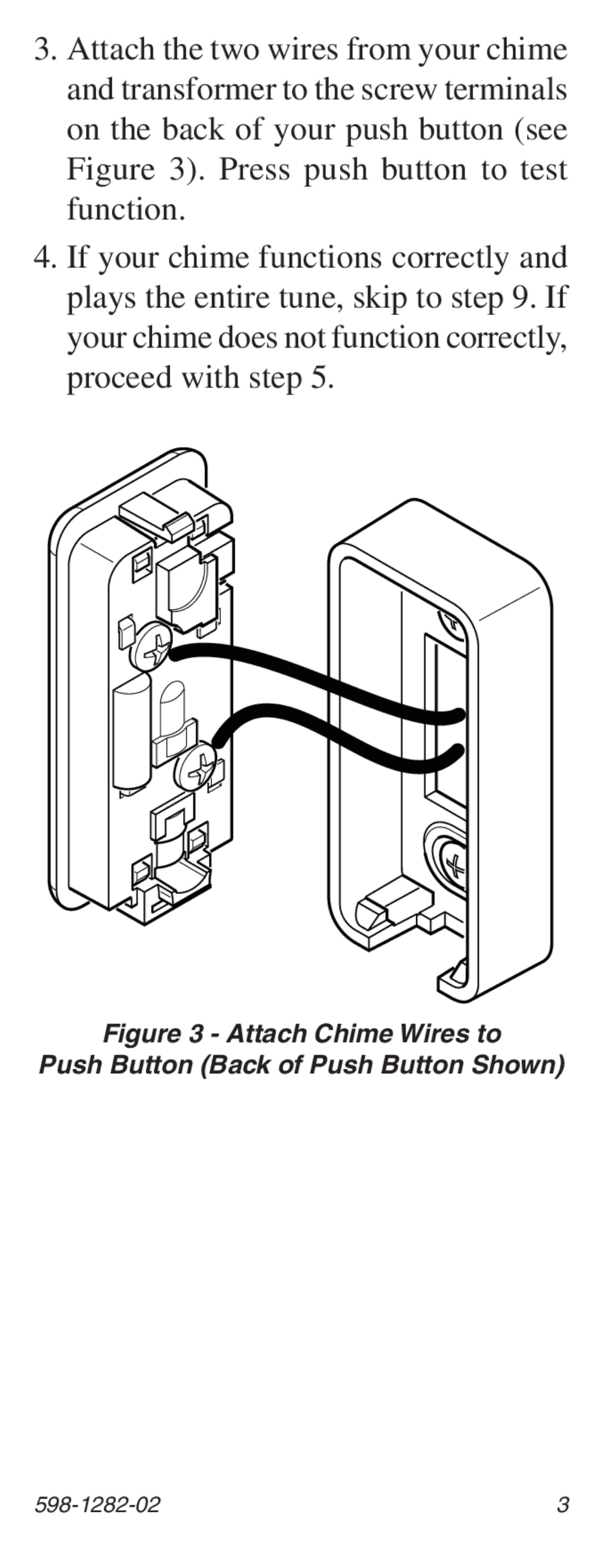 Heath Zenith 598-1282-02 manual Attach Chime Wires to Push Button Back of Push Button Shown 