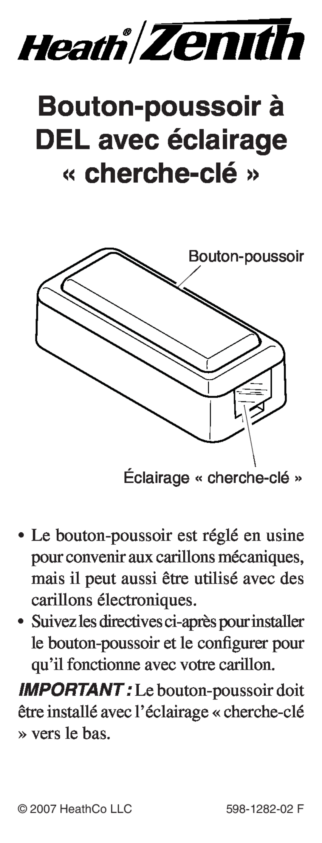 Heath Zenith manual Bouton-poussoir Éclairage « cherche-clé», 598-1282-0217F 