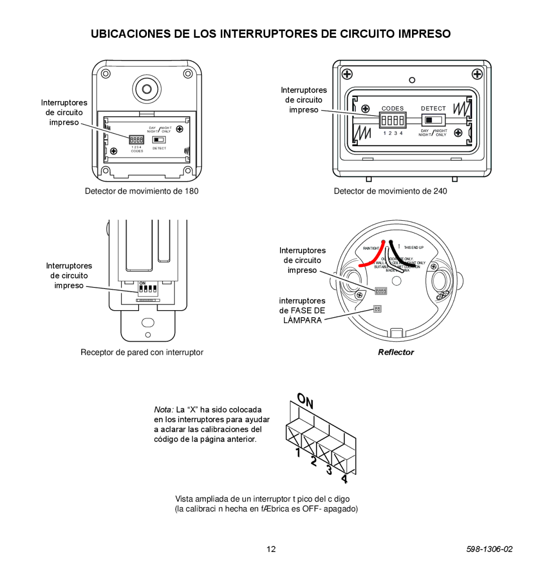 Heath Zenith 598-1306-02 manual Ubicaciones DE LOS Interruptores DE Circuito Impreso, Interruptores De circuito Impreso 