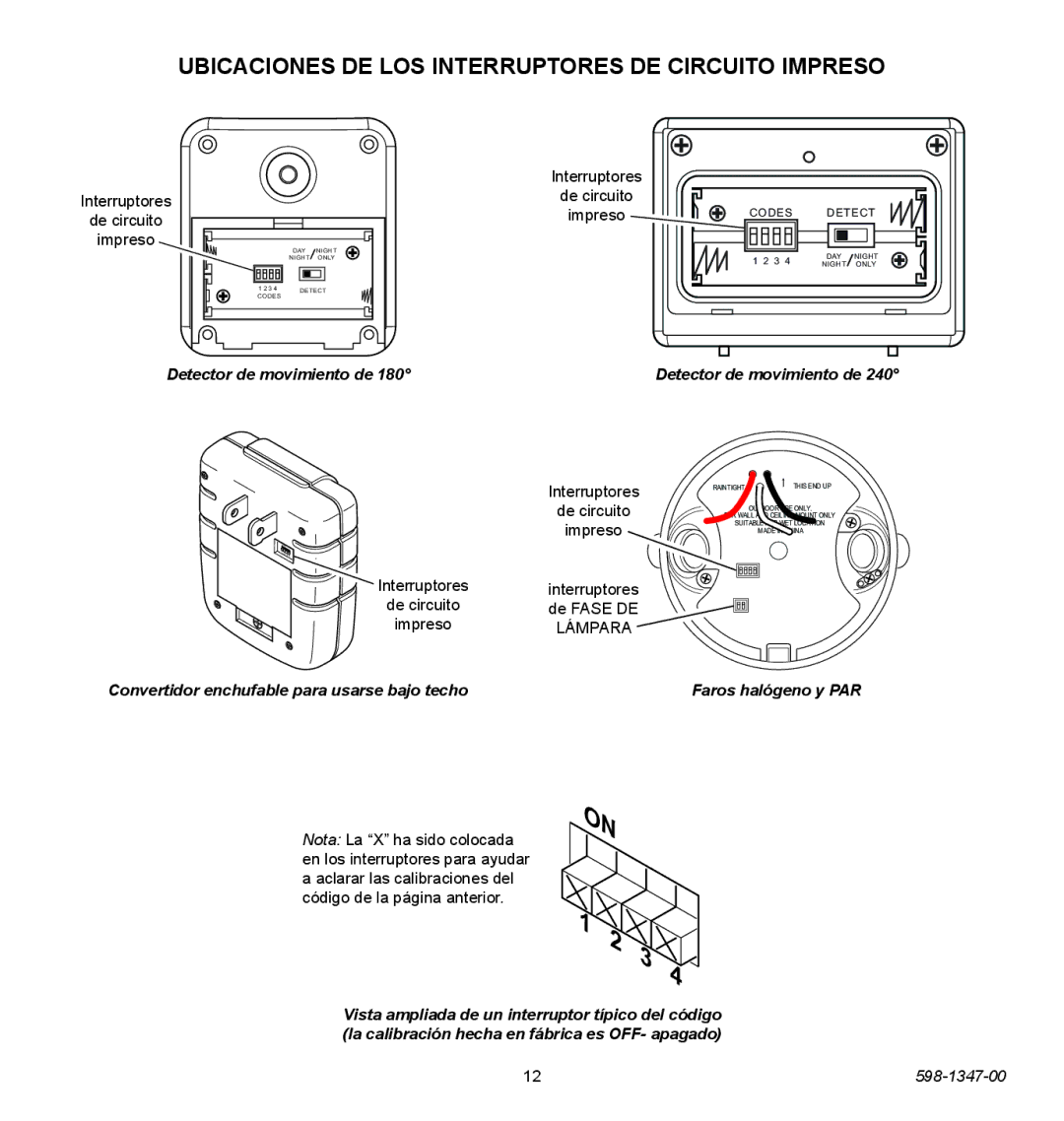 Heath Zenith 598-1347-00 Ubicaciones DE LOS Interruptores DE Circuito Impreso, Interruptores De circuito Impreso 