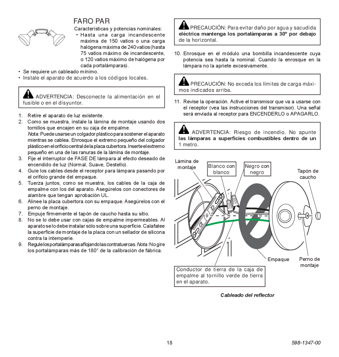 Heath Zenith 598-1347-00 operating instructions Faro Par 