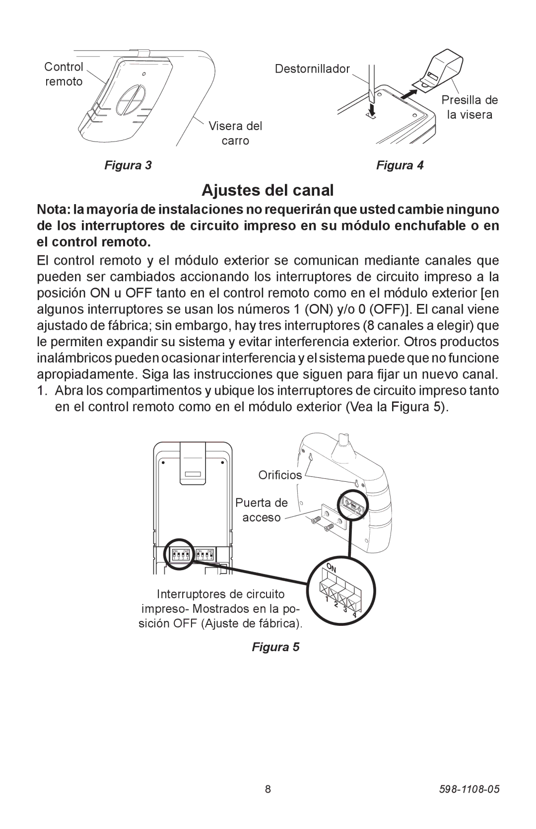 Heath Zenith 6022 manual Ajustes del canal, Acceso 