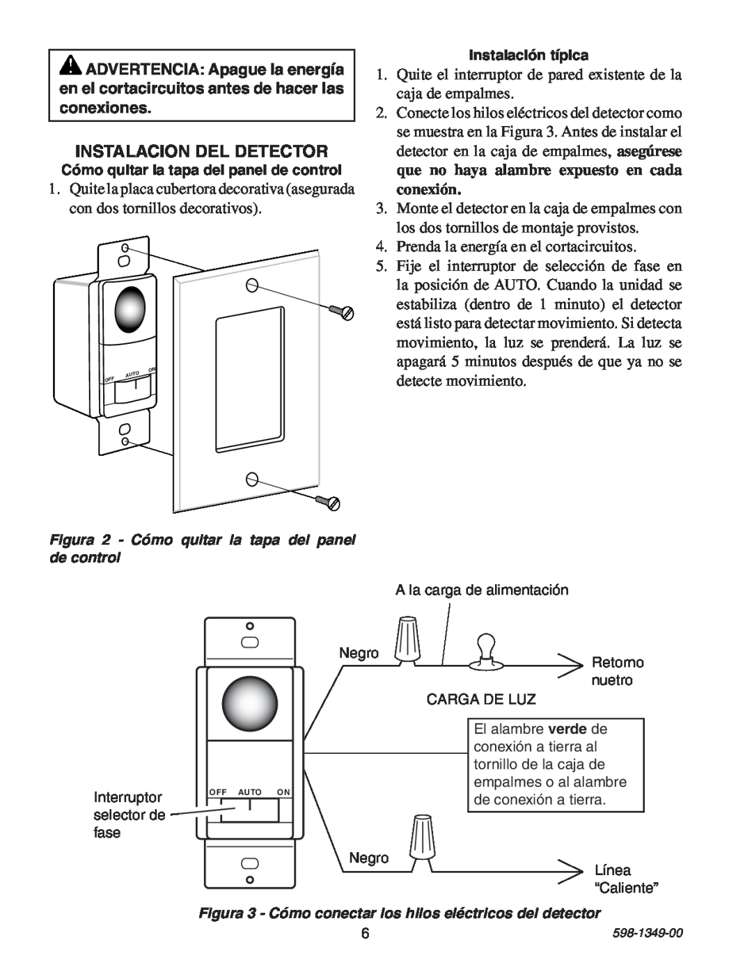 Heath Zenith 6103 manual Instalacion Del Detector 