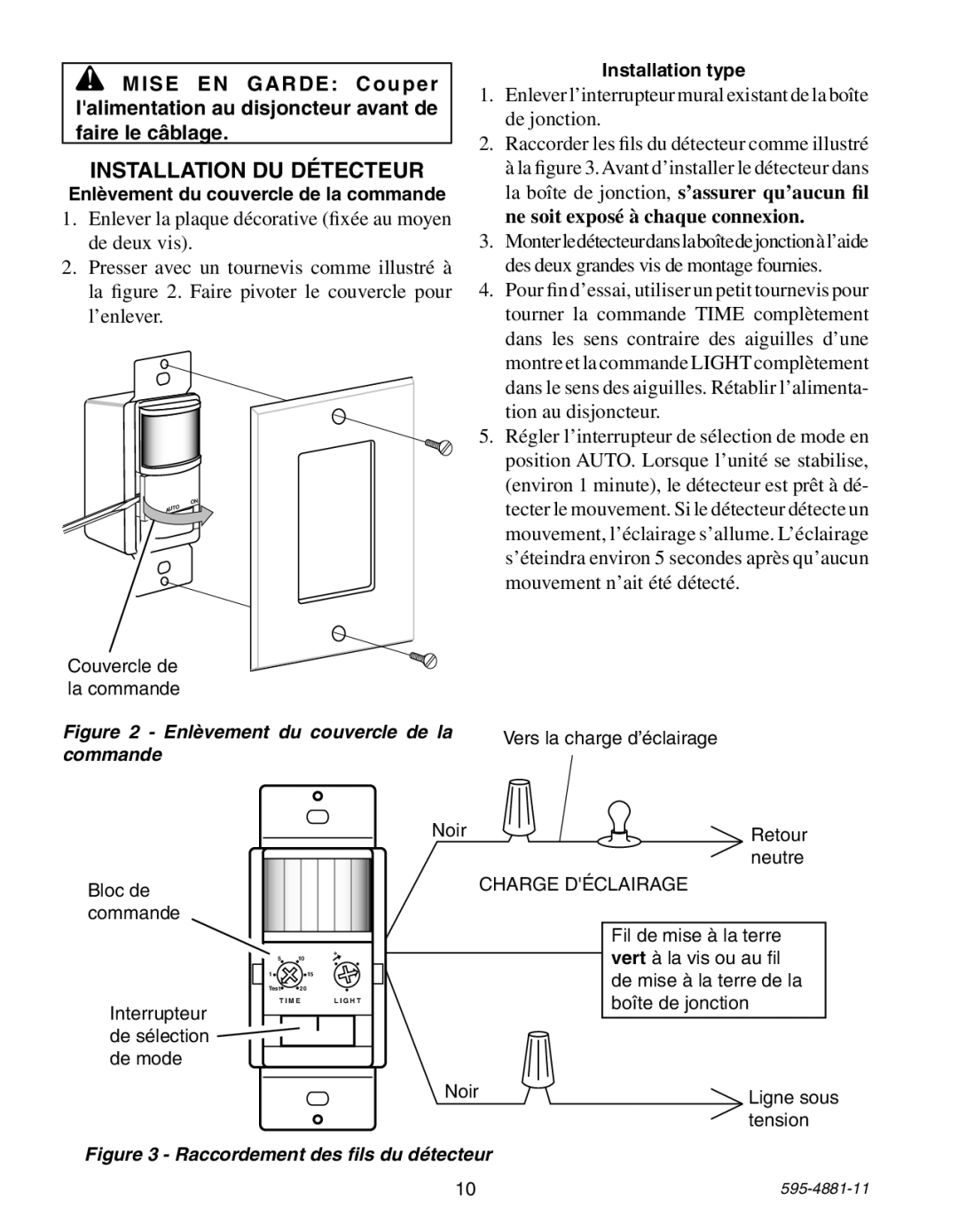 Heath Zenith 6105 manual Installation DU Détecteur 