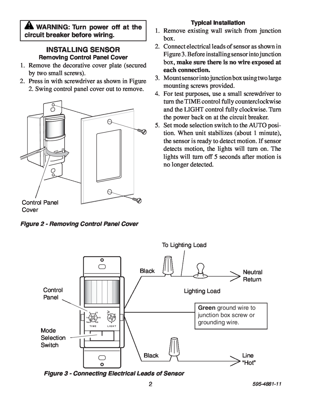 Heath Zenith 6105 manual Installing Sensor 