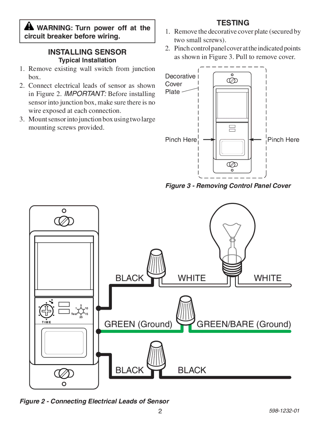 Heath Zenith 6106 owner manual Installing Sensor, Testing, Typical Installation 