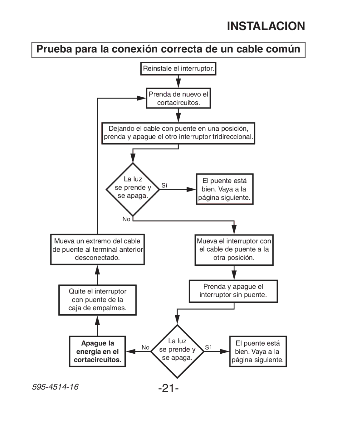 Heath Zenith 6107 manual Prueba para la conexión correcta de un cable común 