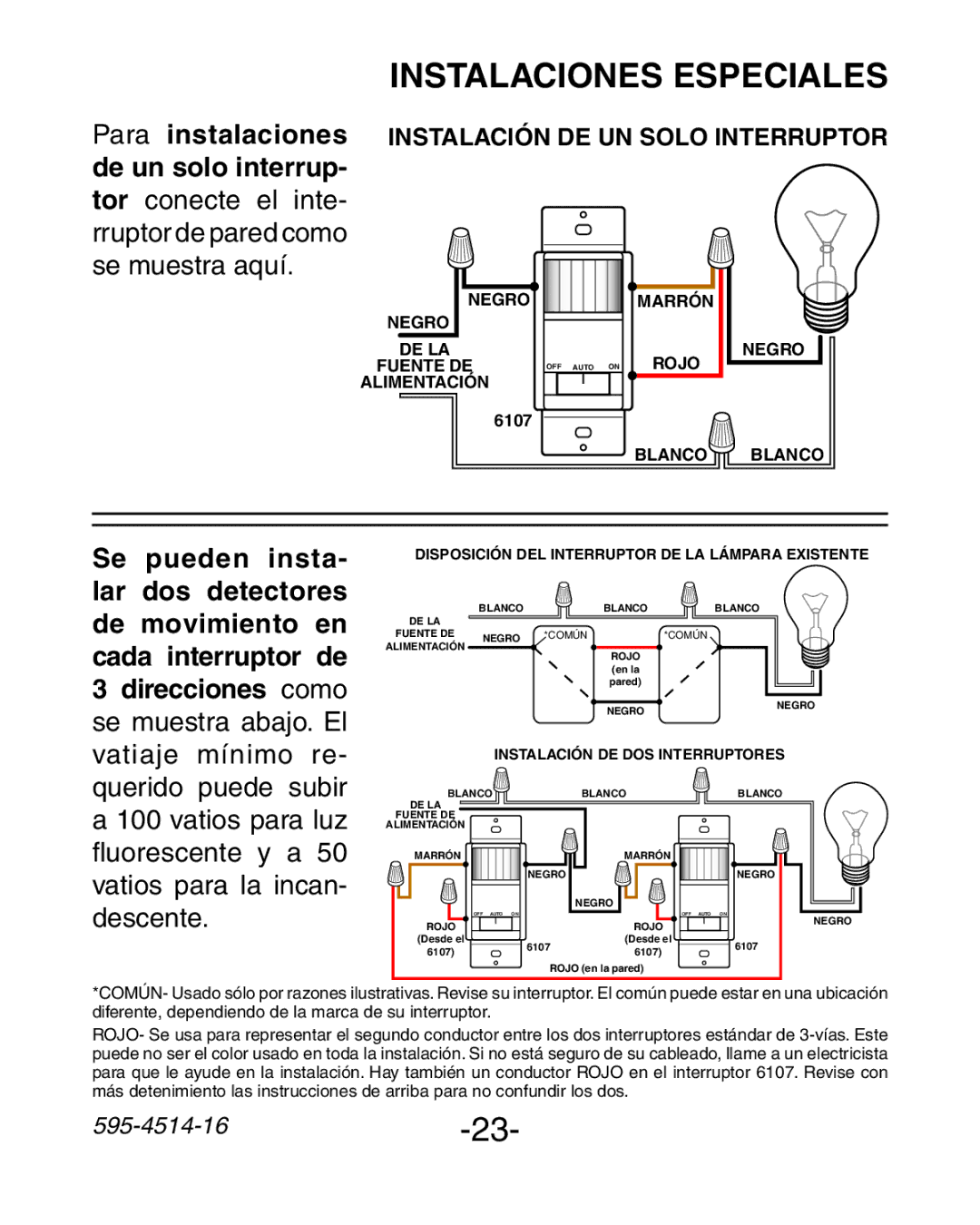 Heath Zenith 6107 manual Instalaciones Especiales, Se muestra aquí 