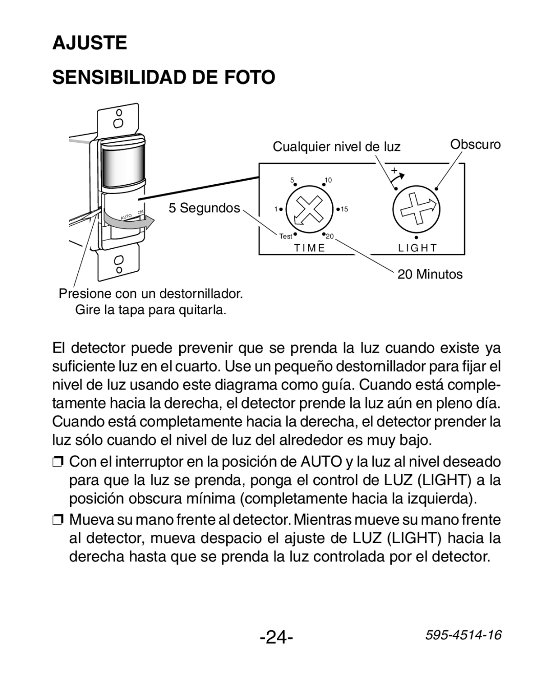 Heath Zenith 6107 manual Ajuste, Sensibilidad de Foto 