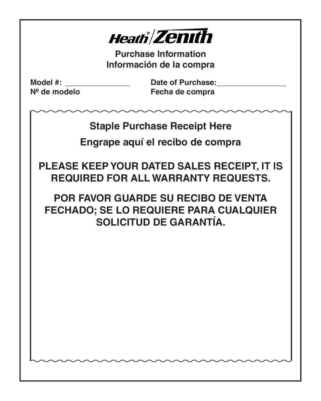 Heath Zenith 6107 manual Purchase Information Información de la compra 