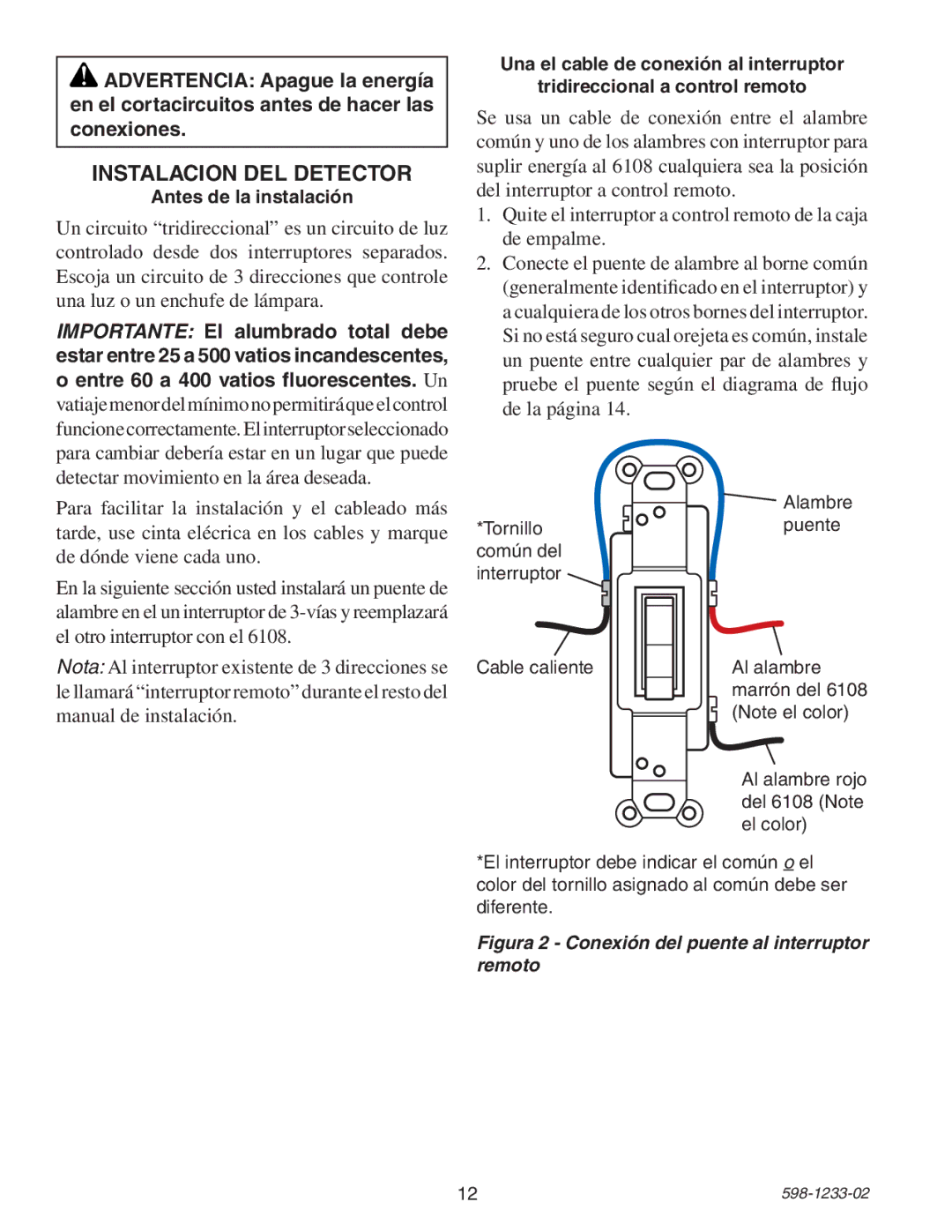 Heath Zenith 6108 owner manual Instalacion DEL Detector, Antes de la instalación 