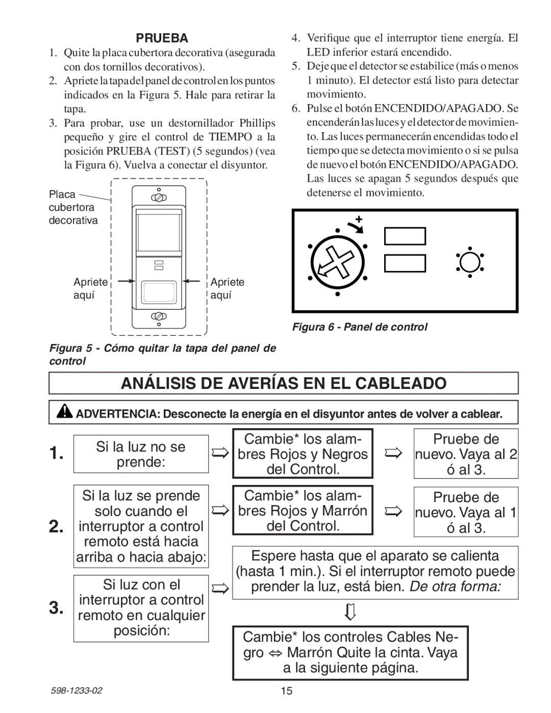 Heath Zenith 6108 owner manual Análisis DE Averías EN EL Cableado, Prueba 