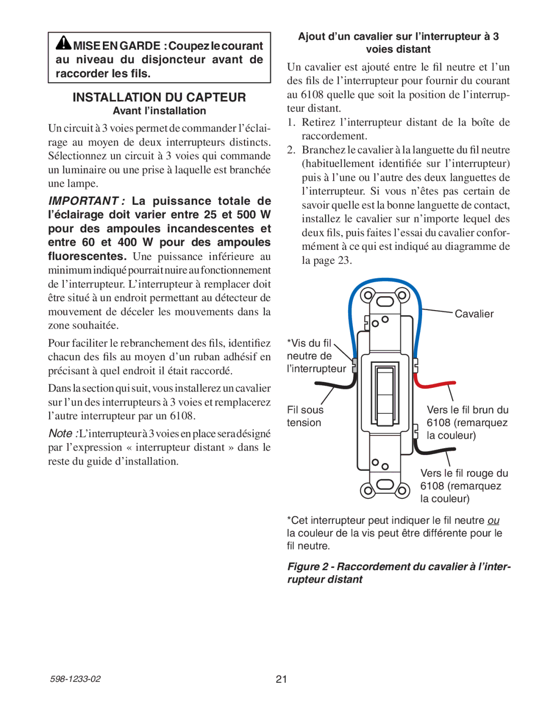 Heath Zenith 6108 owner manual Installation DU Capteur, Avant l’installation 