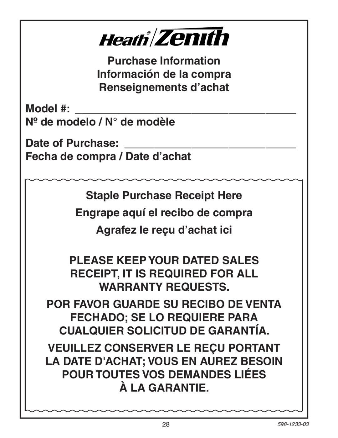 Heath Zenith 6108 owner manual 598-1233-03 