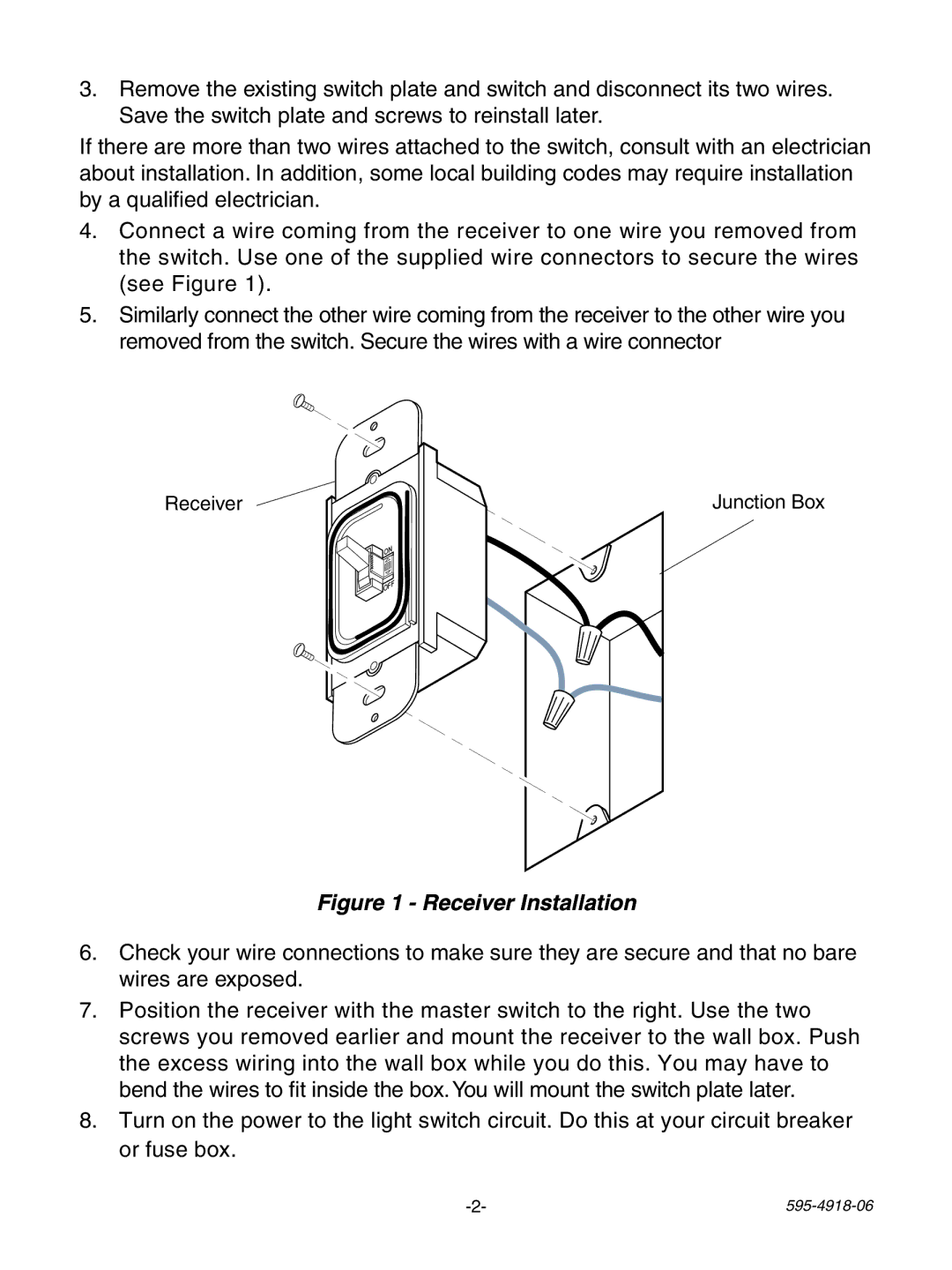 Heath Zenith 6133 manual Receiver Installation 