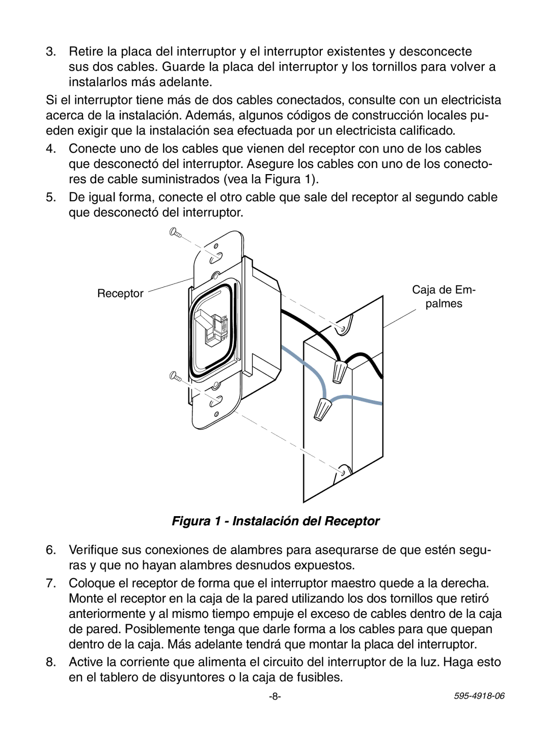 Heath Zenith 6133 manual Figura 1 Instalación del Receptor 