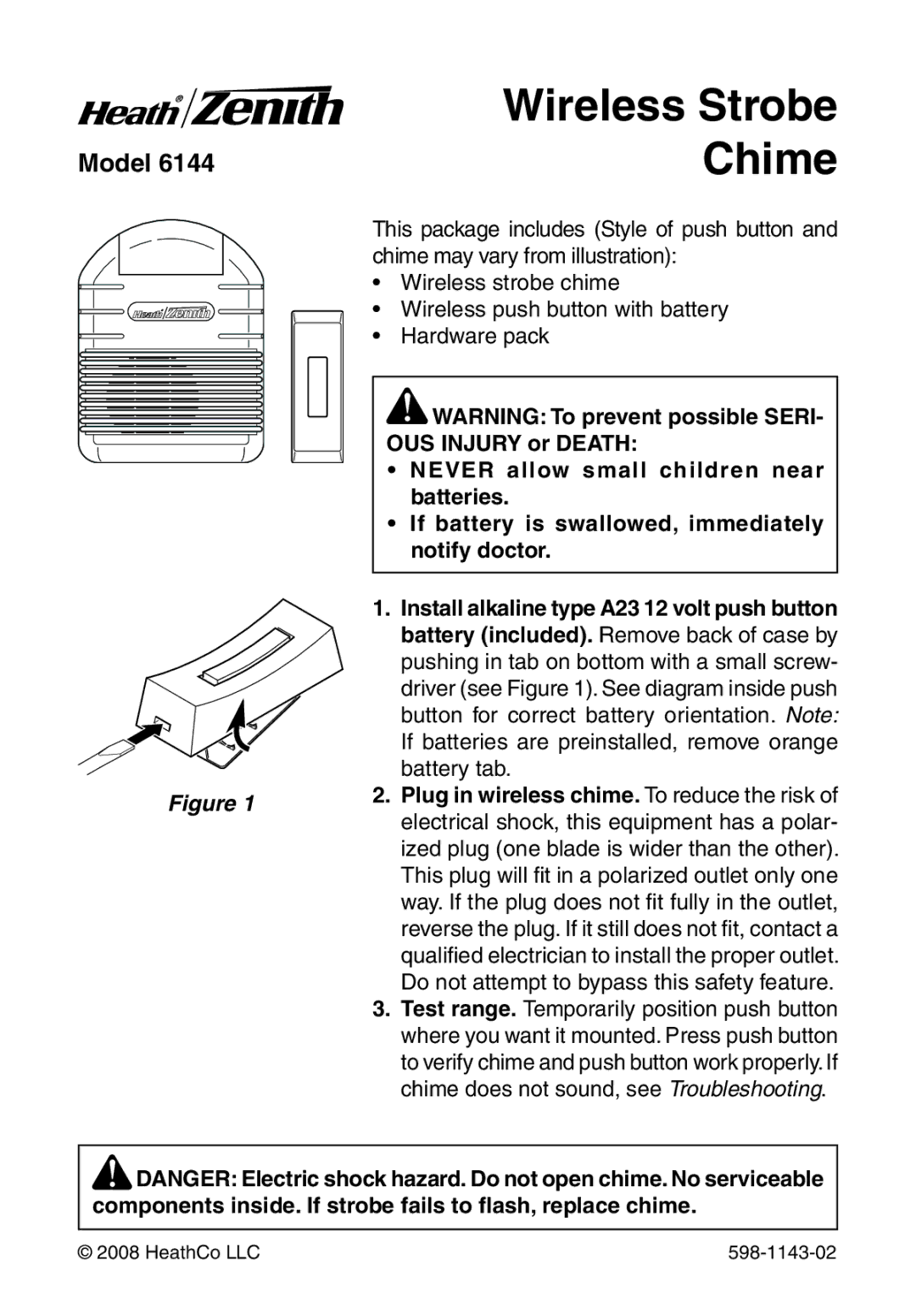 Heath Zenith 6144 manual Wireless Strobe Chime 