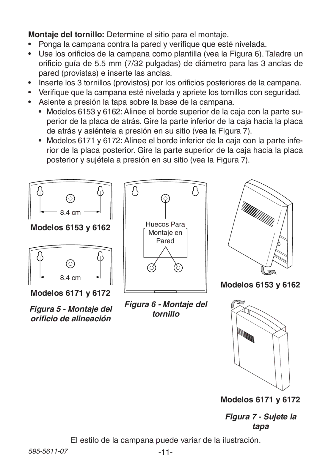 Heath Zenith 6153/62/71/72 manual Figura 6 Montaje del Tornillo 