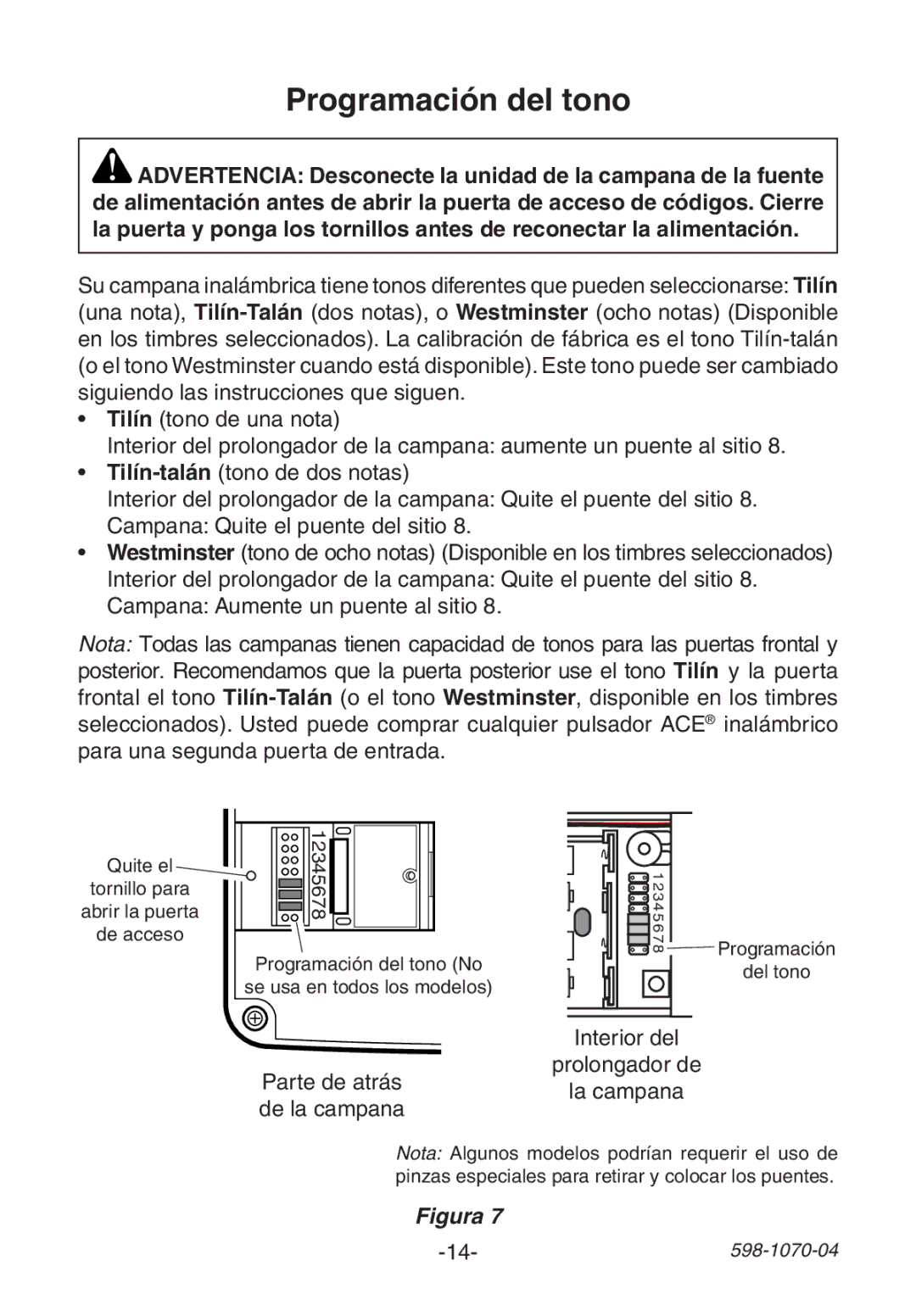 Heath Zenith 6157 manual Programación del tono 