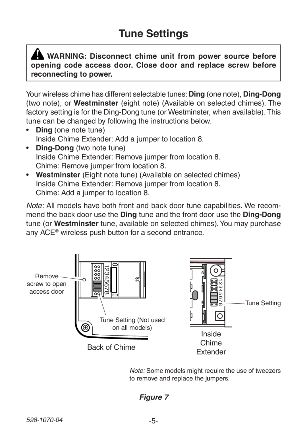 Heath Zenith 6157 manual Tune Settings 