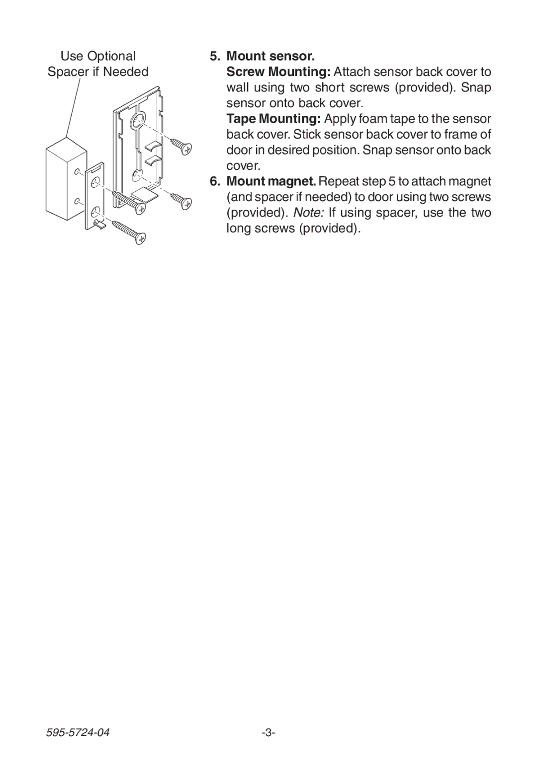 Heath Zenith 6168 manual Mount sensor, Sensor onto back cover 