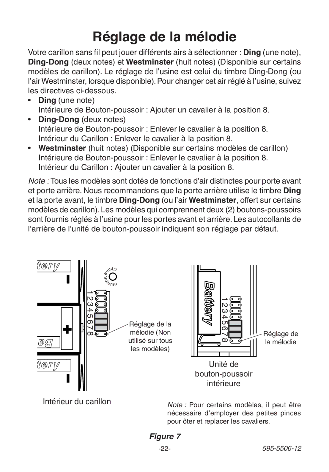 Heath Zenith 6270 Series, 6180 Series, 6280 Series manual Réglage de la mélodie 