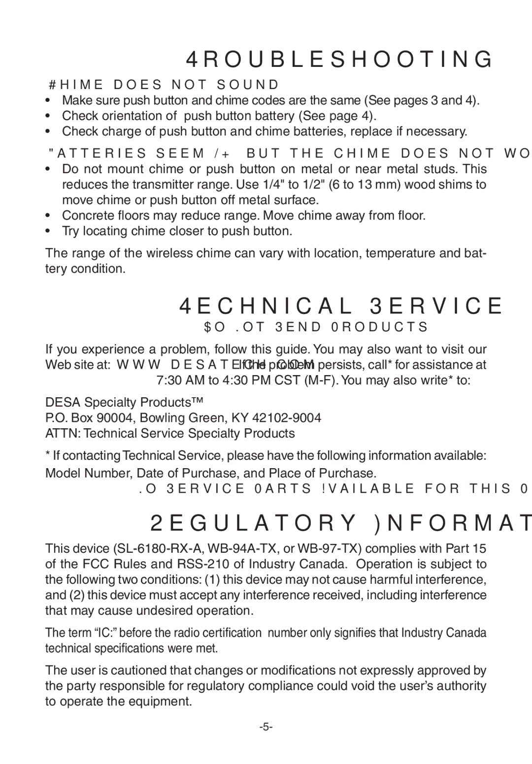 Heath Zenith 6270, 6280, 6180 manual Troubleshooting, Technical Service, Regulatory Information 