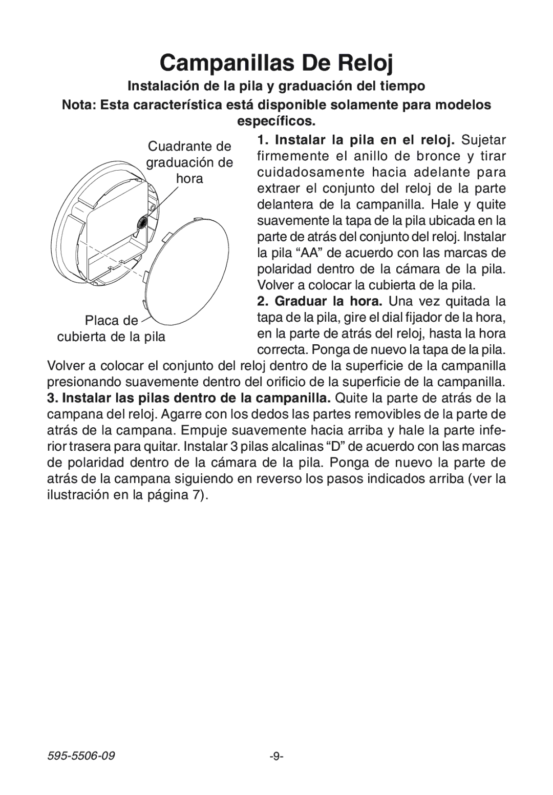 Heath Zenith 6180, 6280 manual Campanillas De Reloj, Graduar la hora. Una vez quitada la 