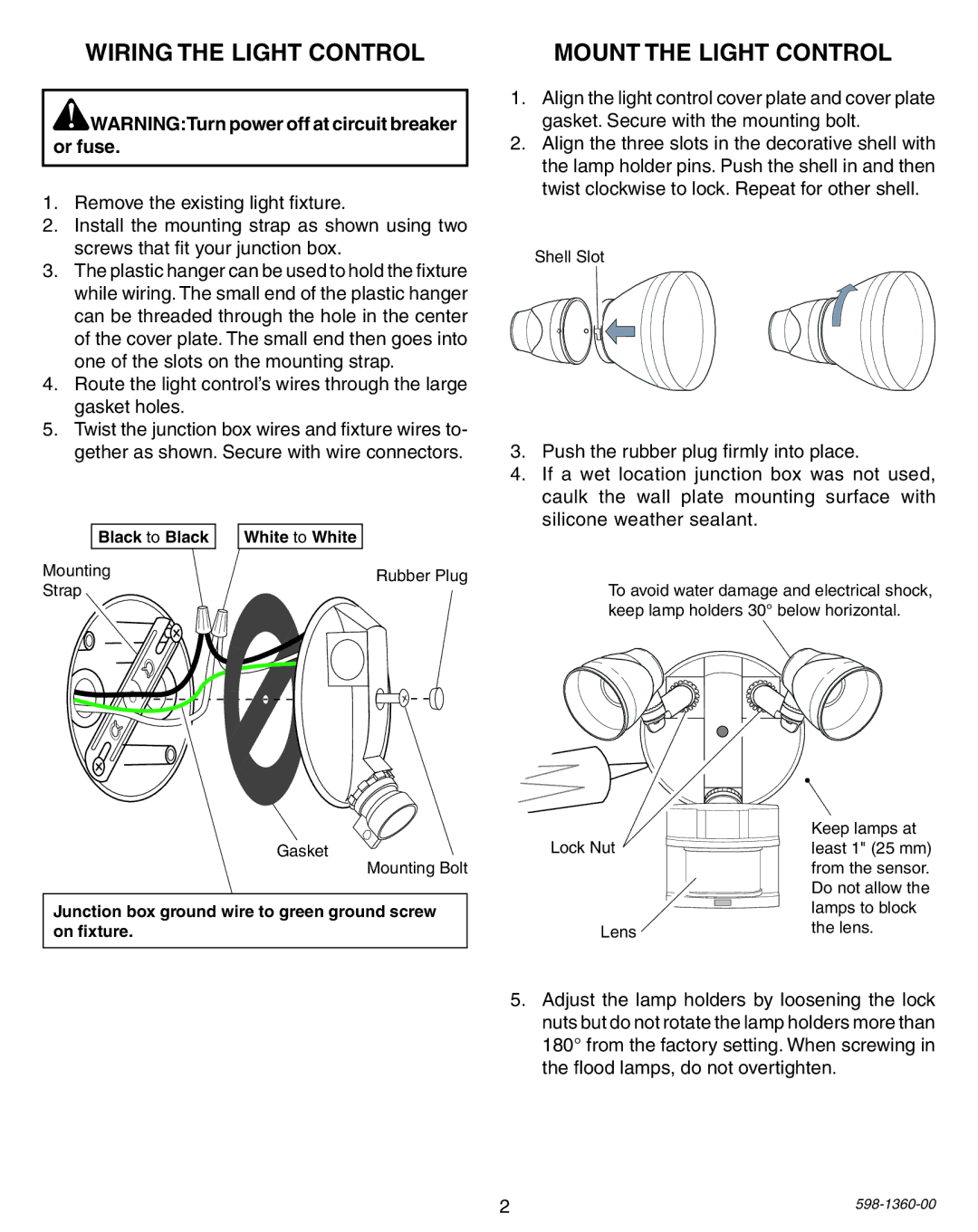 Heath Zenith 9700LeD warranty Wiring the light control, Mount the Light Control 