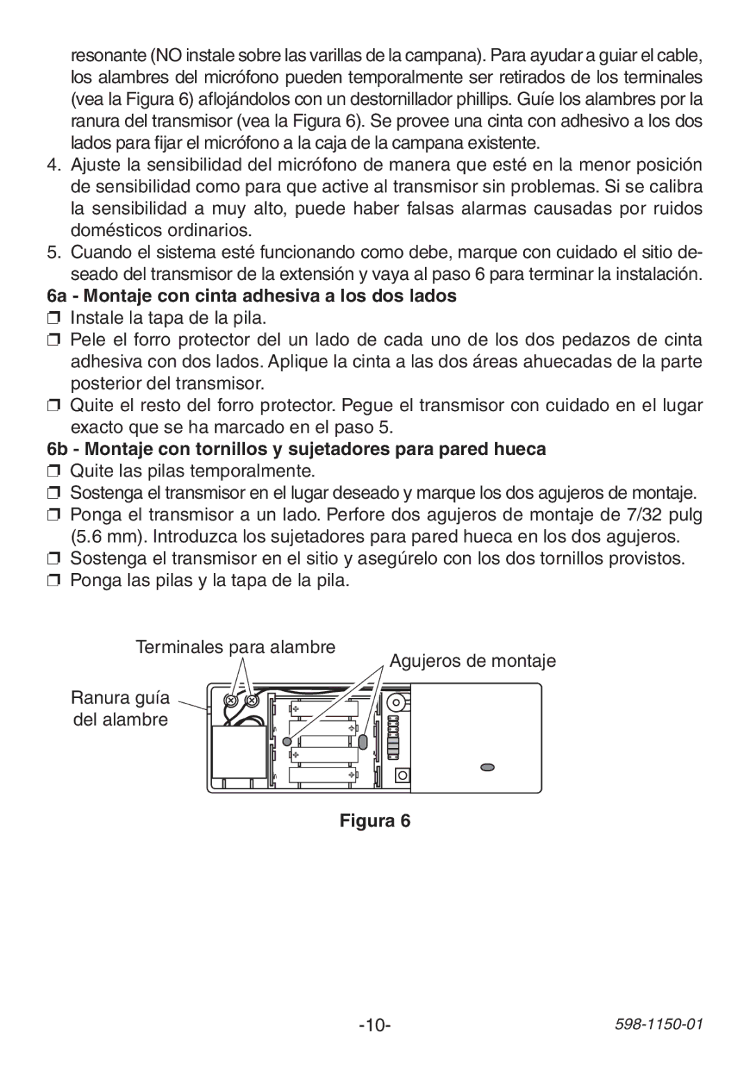 Heath Zenith AC-6507 manual 6a Montaje con cinta adhesiva a los dos lados 