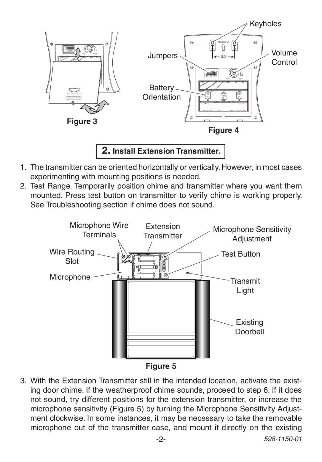 Heath Zenith AC-6507 manual Keyholes, Jumpers Battery Orientation, Volume Control, Install Extension Transmitter 