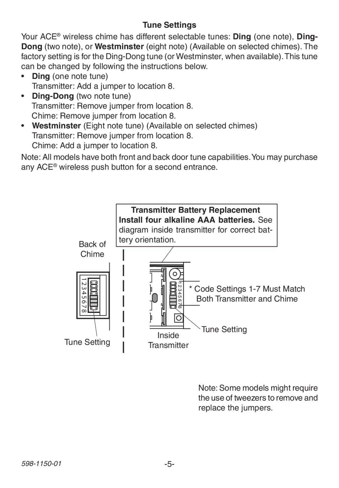 Heath Zenith AC-6507 manual Tune Settings, Inside 