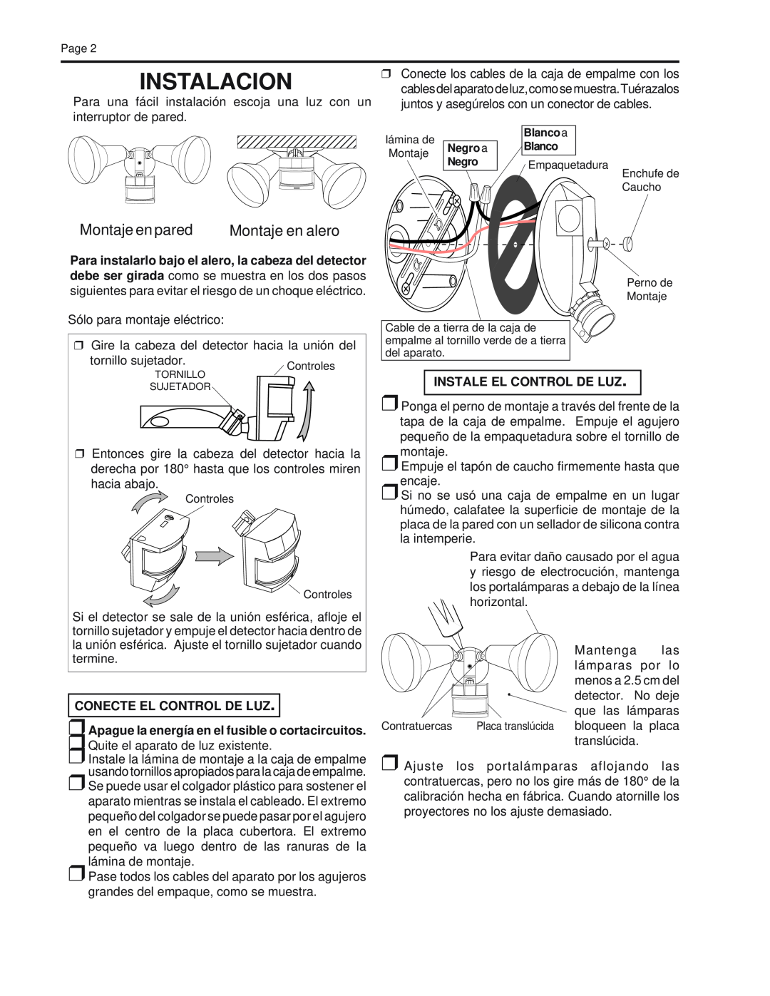 Heath Zenith CB-2010 manual Instalacion, Conecte El Control De Luz, Apague la energía en el fusible o cortacircuitos 