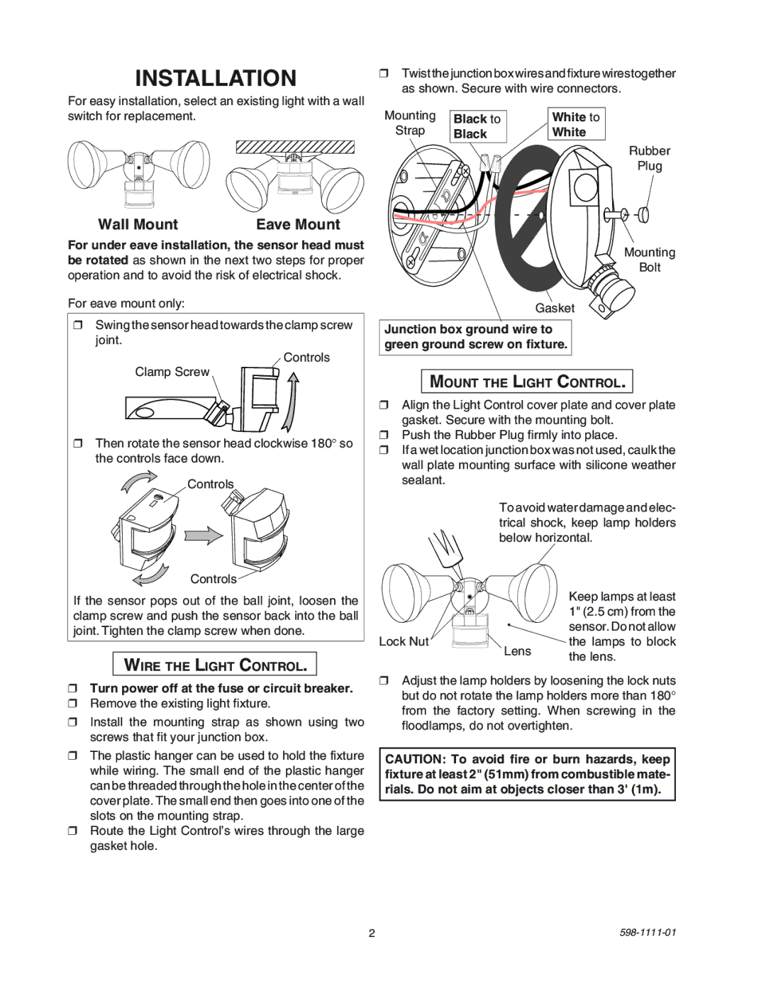 Heath Zenith CB-2011 manual Installation, Wall Mount, Wire the Light Control, Mount the Light Control 