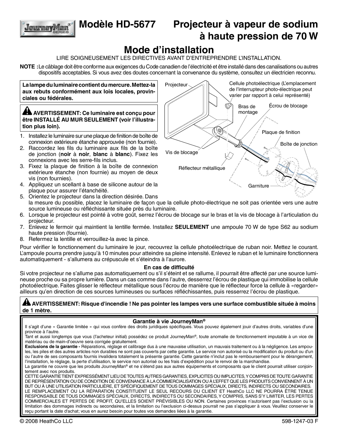 Heath Zenith installation instructions Modèle HD-5677, En cas de difficulté 