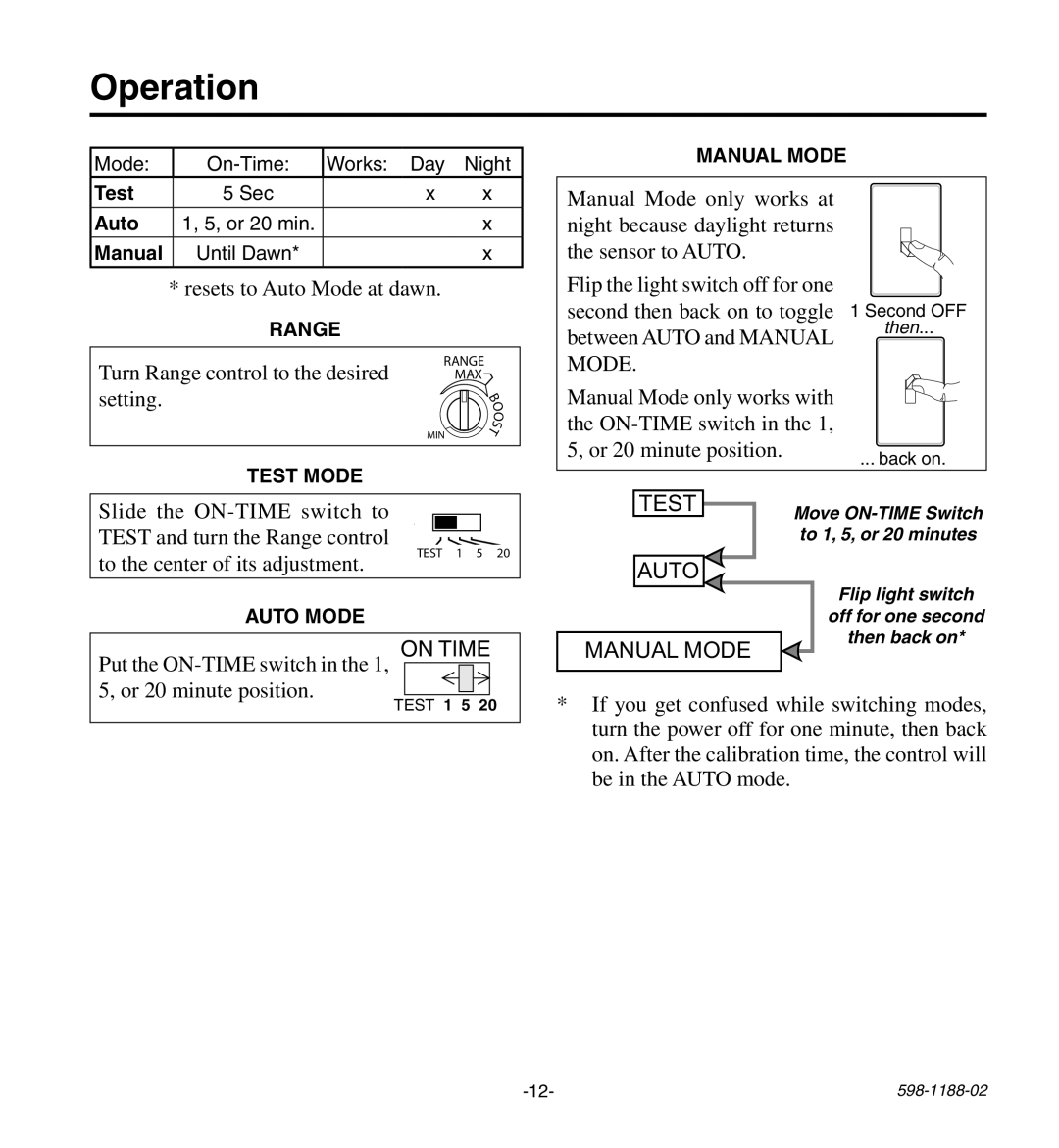 Heath Zenith HD-9260 manual Operation, Manual Mode 