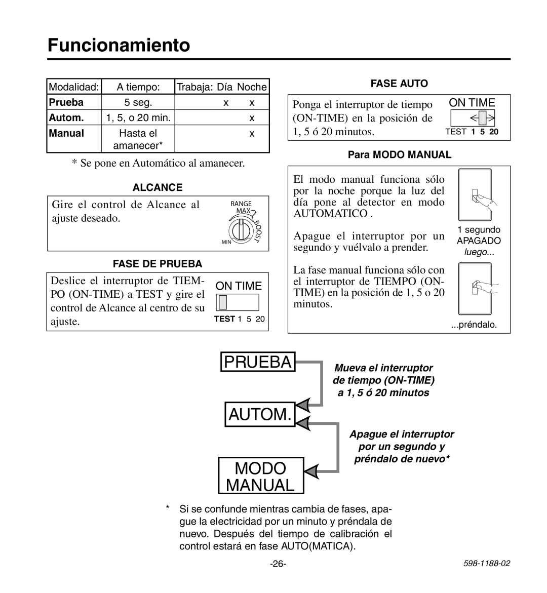 Heath Zenith HD-9260 manual Funcionamiento, On Time 