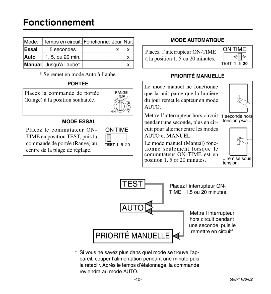 Heath Zenith HD-9260 manual Fonctionnement, Auto 