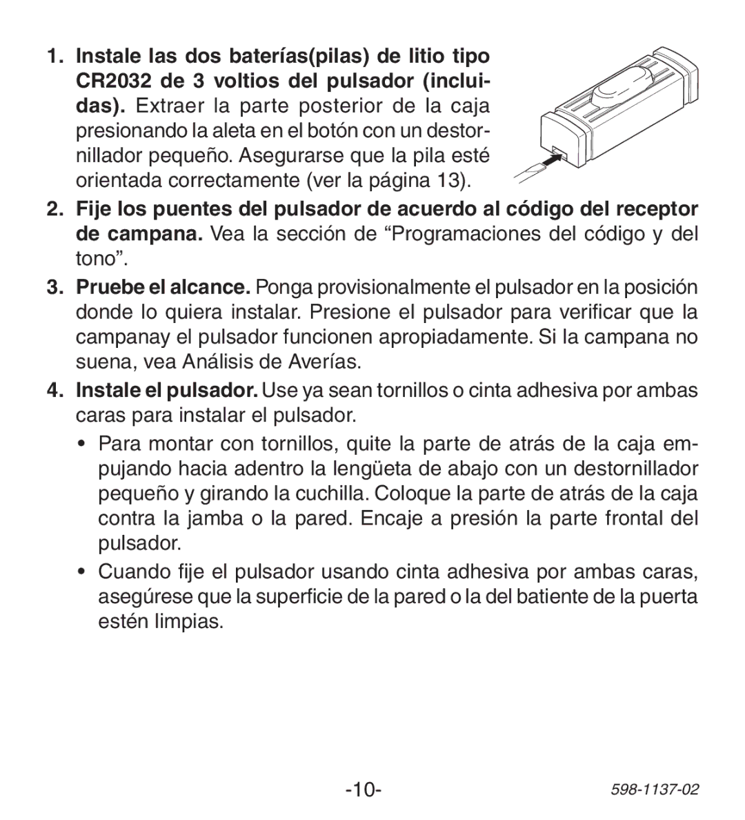 Heath Zenith Lighted Wireless Push Button Accessory manual 598-1137-02 