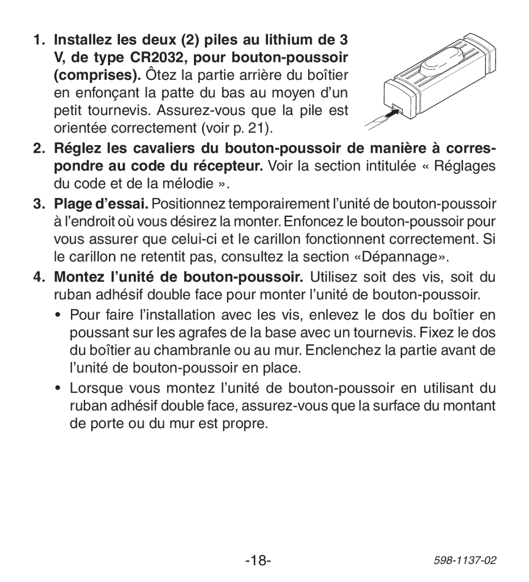 Heath Zenith Lighted Wireless Push Button Accessory manual 598-1137-02 