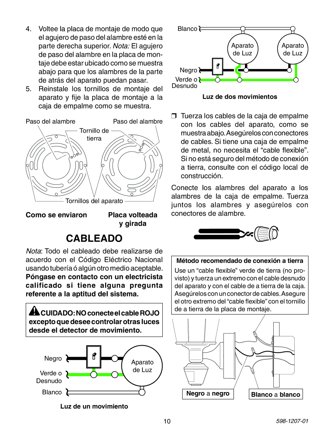 Heath Zenith Motion Sensing Coach Lights manual Cableado, Como se enviaron, Girada 