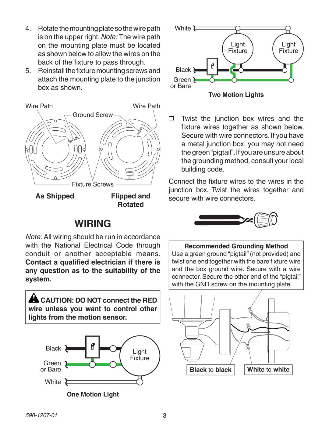 Heath Zenith Motion Sensing Coach Lights manual Wiring, As Shipped, Rotated 