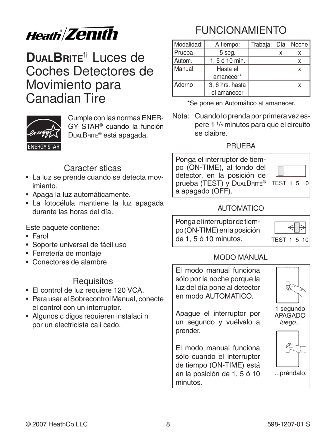 Heath Zenith Motion Sensing Coach Lights manual Funcionamiento, Características, Requisitos 