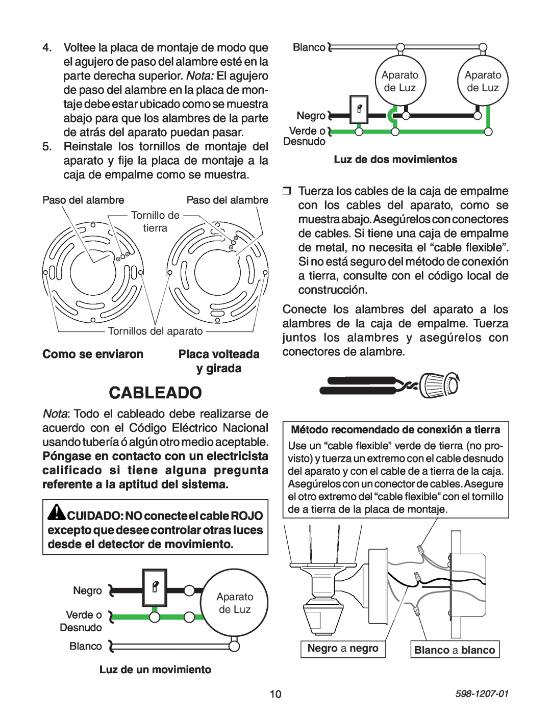 Heath Zenith Motion Sensing Coach Lights manual Cableado, Como se enviaron, y girada 