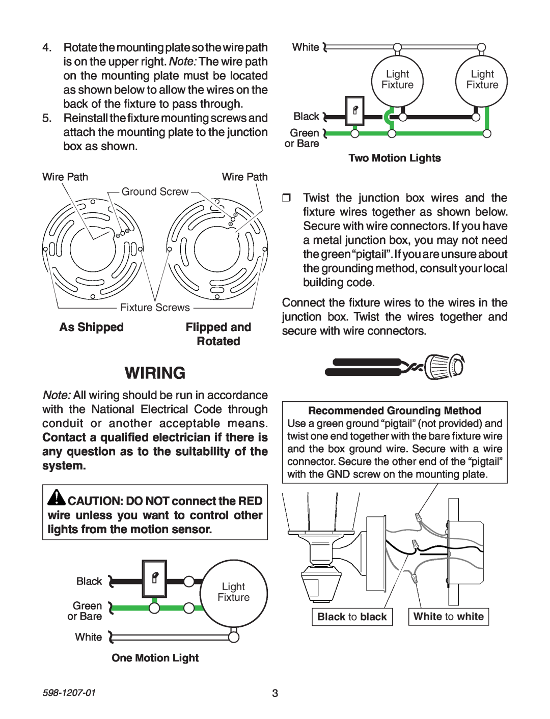 Heath Zenith Motion Sensing Coach Lights manual Wiring, As Shipped, Rotated 